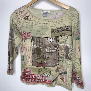 Y2K Top Dressbarn Cyber Grunge Fairy Rome M L Beaded All over Print Crop Artsy - Picture 1 of 18
