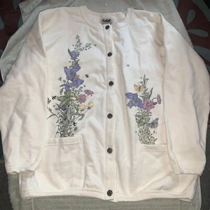 NWT Northern Reflections Womens Cardigan Sweatshirt XL Flowers Butterflies  VTG - Picture 1 of 4