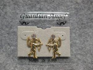 NEU Goldfarbene Schutzengel & Strass Kristall Ohrstecker 2-IN-1 Ohrringe Hergestellt in den USA - Bild 1 von 4