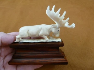 moose-25 white Moose Elk bull running shed ANTLER figurine Bali detailed carving - Picture 1 of 4