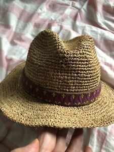 athleta women’s one size 100% straw hat embroidered details coastal beach boho