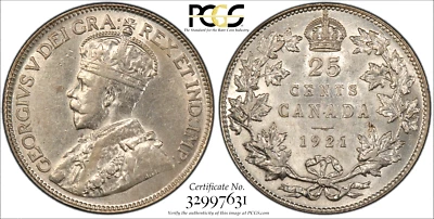 1921 Canada 25 Cents - Choice About Uncirculated, PCGS AU55 - Image 1 of 3