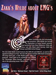 De colección ZAKK WYLDE EMG PASTILLAS REVISTA IMPRESA ANUNCIO Guitarra Firma BLS PÁGINA PINUP - Imagen 1 de 1