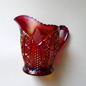 Vintage Indiana Carnival Glass Iridescent Sunset Red Amberina Heirloom Pitcher - Picture 1 of 4