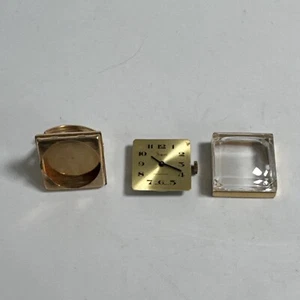 SHEFFIELD GOLD WATCH RING VINTAGE ADJUSTABLE NOT WORKING SWISS MADE JEWEL PARTS - Picture 1 of 12