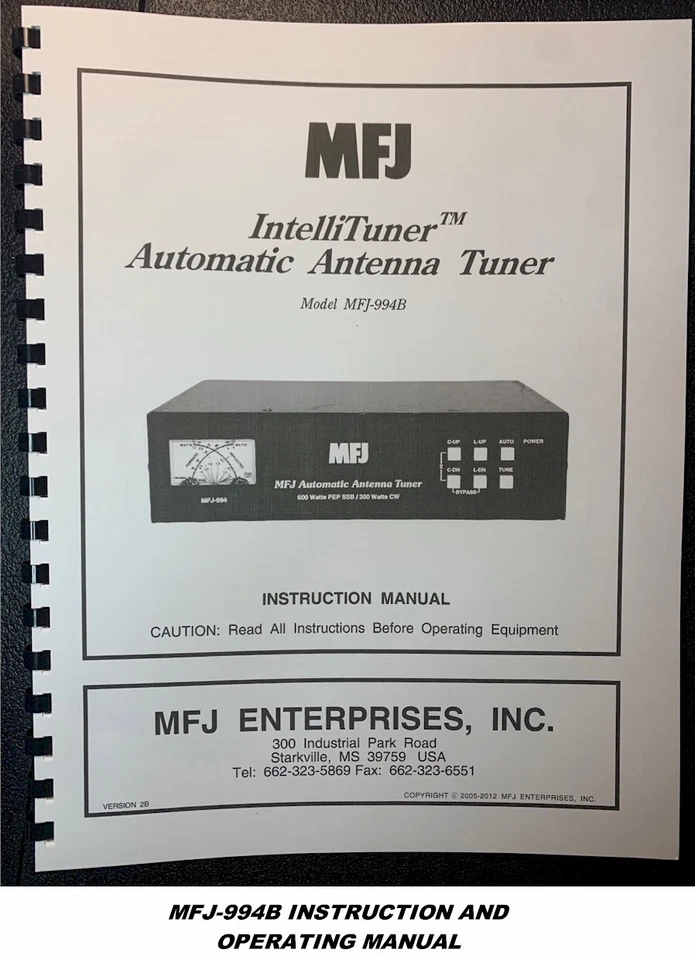 MFJ 994B Intellituner, Automatic Antenna Tuner Operating & Instruction Manual - Image 1 of 3