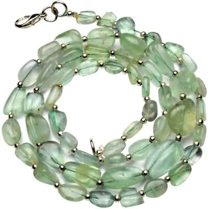 Emerald Green Fluorite Gem Beads 20" Necklace 6 to 14 mm Size Beads - Picture 1 of 5