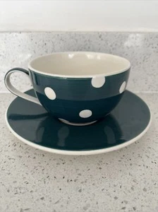 Whittard Of Chelsea Cup And Saucer Set Hand Painted Green With White Polka Dots - Picture 1 of 4