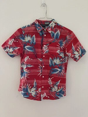 Boy's Rip Curl Red Tropical Print Button-Down Shirt Sz M - Image 1 of 4