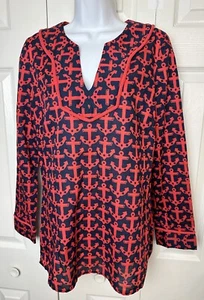 VINEYARD VINES Anchor Tunic Top Blouse Blue Red Rope Trim Nautical Shirt Sz S - Picture 1 of 9