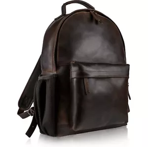 Handmade Leather Backpack Outer Pocket Fits 15.6" Laptop Professional Mens Bag - Picture 1 of 18