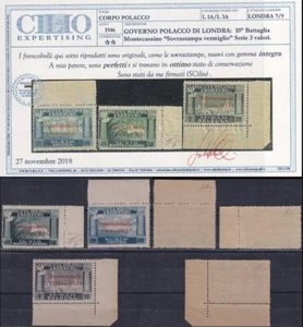 1954 GOVERNO POLACCO DI LONDRA NR.7/9 SOPR. VERMIGLIO MNH**RR SPL CERT.CILIO - Picture 1 of 1