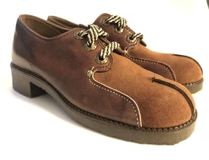 Vintage Mid Century Westeens Boys Size 2 M Brown Leather Suede Oxfords Shoes - Picture 1 of 8