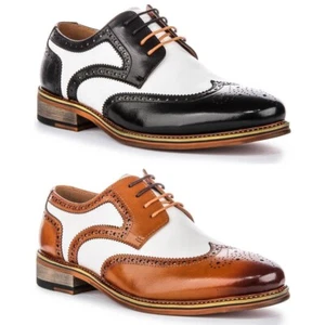 Justinreess Hombre Zapatos Oxford Cordones 2 Tono Formal Blanco Marrón GB 6-13 - Imagen 1 de 13