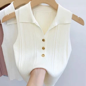 Casual Tank Top Vest for Women with Knitted Design and Sleeveless Style - Picture 1 of 13