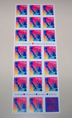1997 US Scott # 3122a - 32c Statue of Liberty - Booklet Pane of 20 Stamps - MNH - Image 1 of 3
