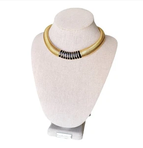 VNTG 13" Signed Napier Enamel Gold-tone Tubogas Omega Collar Necklace - Picture 1 of 9