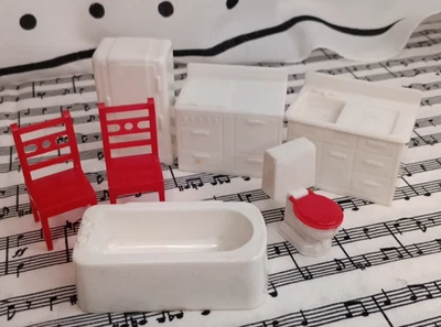 Muebles para casa de muñecas Allied cocina piezas de baño vintage Foto 1 de 4