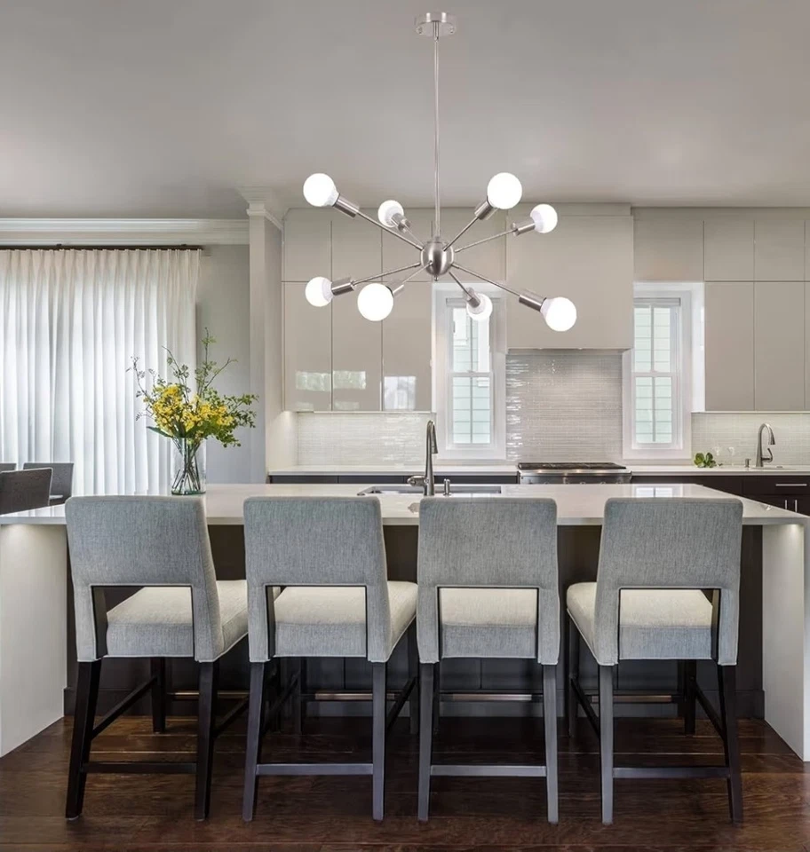8 Lights Sputnik Chandelier Brushed Nickel Chandelier Mid Century Modern Silver - Image 1 of 3