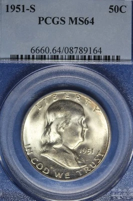 1951 S PCGS MS64 FRANKLIN HALF DOLLAR #B51170 - Image 1 of 2