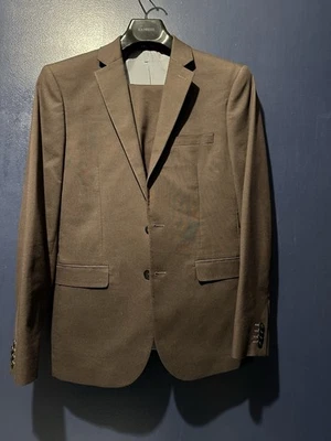 NEW EXPRESS SOLID BROWN SLIM COTTON SUIT JACKET SZ 38S  Pants 29x30 - Image 1 of 4