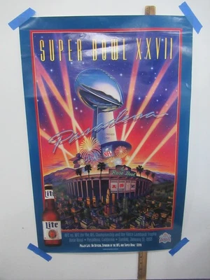 Póster De Colección Miller Lite Superbowl XXVII Super Bowl NFL Pasadena Rose Bowl Foto 1 de 2