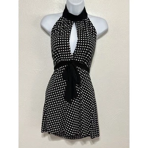 VTG 90s Y2K Going Out Halter Babydoll Top L Black White Polka Dots Coquette - Picture 1 of 8