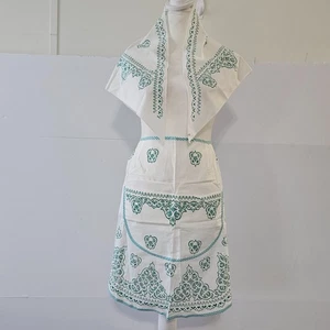 VTG Cotton Kitchen Apron & Bandana Set Blue Green Teal Swirled Design Pattern. 1 - Picture 1 of 24