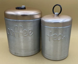 Vtg MCM Heller Hostess Ware Aluminum Coffee & Tea Canisters Copper Color Lids - Picture 1 of 8