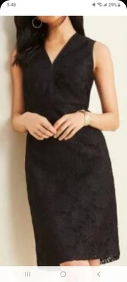 Ann Taylor black floral lace sleeveless sheath dress 16 party office classic LBD - Image 1 of 4