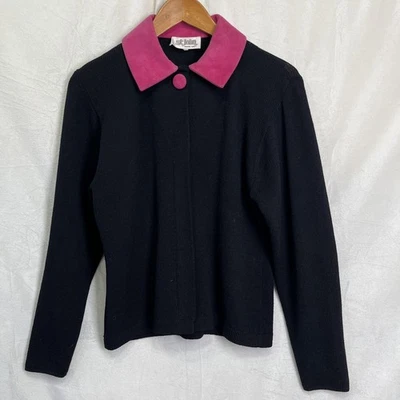 Cardigã feminino St John Marie cinza 8 preto Santana malha suéter colarinho camurça rosa - Imagem 1 de 4