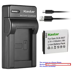 Kastar Battery Slim USB Charger for SLB-0937 Samsung CL5, CL50, CL80, I8 Camera - Picture 1 of 11