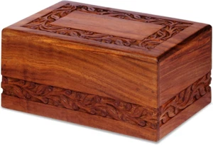 Wooden Keepsake Urn Box, Cremation Urns for Human Ashes, Handcarved Decorative M - Picture 1 of 8