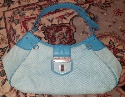 Judith Ripka Teal Snakeskin Embossed Leather Hobo Shoulder Bag - Image 1 of 4