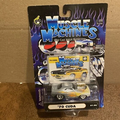 Muscle Machines 2001 Release 1970 Plymouth 70 Cuda Mopar Silver 01-86 1:64 - Image 1 of 2