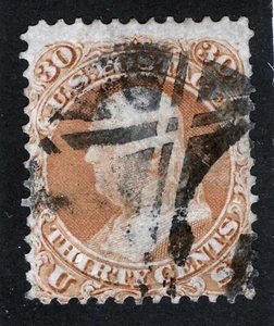 US Sc 71 Orange 30¢ 1861 Black Fancy Neg Geometric Cancel - Picture 1 of 1