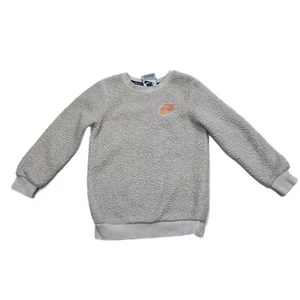 Nike kids Beige Sherpa Fleece Pullover Sweater Size 4-5 Embroidered Logo - Picture 1 of 7