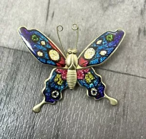 Brooch Butterfly Enamel Glitter Pressed Brass Statement Gift - Picture 1 of 6
