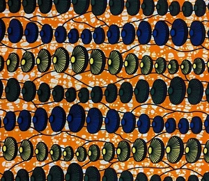 African Fabric 1/2 Yard Cotton Wax Print ORANGE GREEN BLUE Yellow Abstract BTHY - Picture 1 of 3