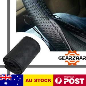 Car Truck Leather Steering Wheel Cover With Needles and Thread Black DIY AUS - Picture 1 of 9