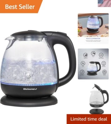 Hervidor eléctrico de vidrio de ebullición rápida de 1 L con apagado de seguridad y hermosa luz azul Foto 1 de 4