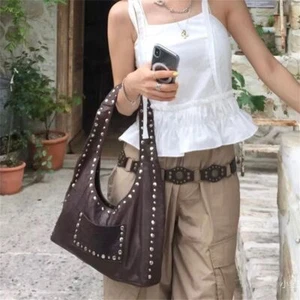 Retro Rivet Decorative Shoulder Bag Large Capacity Underarm Bag for Women - Picture 1 of 5