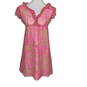 Vestido Lilly Pulitzer Rosa Seda Verde Floral Mangas Aleteador Línea A Cuello en V Talla 00 - Imagen 1 de 9