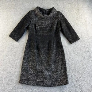Teri Jon Rickie Freeman Dress Womens 6 Black White Midi Sheath Tweed Wool Cowl - Picture 1 of 20