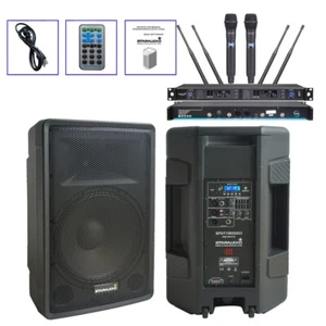 15" 4 Ohm Powered 2-Way TWS PA Active Speaker W/ 2CH UHF Wireless KTV Microphone - Picture 1 of 24