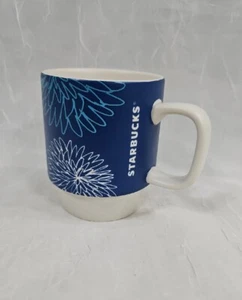 Starbucks Coffee Tea Mug Cup Blue White Pom Floral Flower 12oz Stackable 2016 - Picture 1 of 10