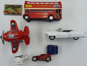 Cars/Airplane/Scottish Sightseeing Buss/Helicopter/Caddy Lot of 6 Diecast Toys - Picture 1 of 23