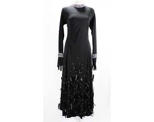 Size 14 Amazing Custom Evening Dress - Black Formal =Rhinestones & Feathers - Picture 1 of 8