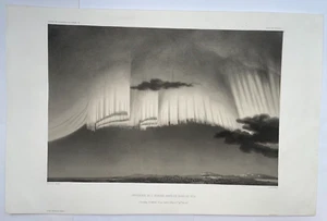 AURORA BOREAL IN NORWAY 1845-55 19TH CENTURY LARGE ANTIQUE LITHOGRAPHY - Picture 1 of 6