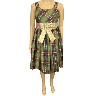 Bonnie Jean Girls 1-Piece Size 16 1/2 Green Purple Gold Plaid Formal Dress - Image 1 of 4